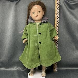 Really Old Doll Sleep Eyes Hand Painted Face Corduroy Jacket Dress Shoes AS-IS